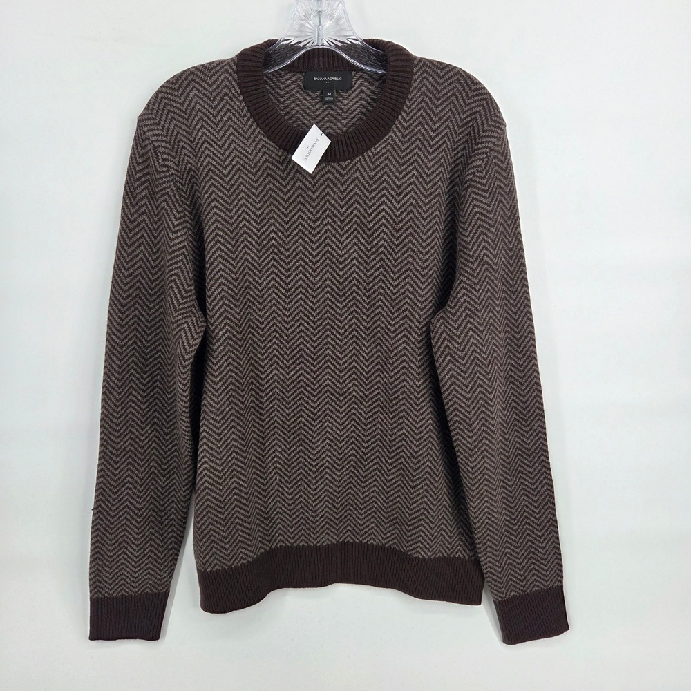 Banana Republic Sweater Medium Brown Academic Herringbone Crew Neck